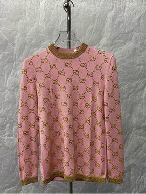 Gucci Pink Knit Top with Gold Stud Embellishments